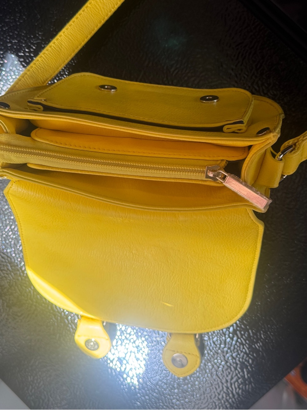 Yellow Women's Leather Satchel Crossbody Bag - Picture 7 of 9